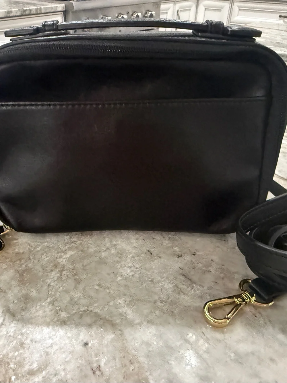 TUMI Voyageur Marcie Black Leather Crossbody Bag Gold Hardware